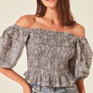 Daughters of India Blue Floral Off-Shoulder Blouse